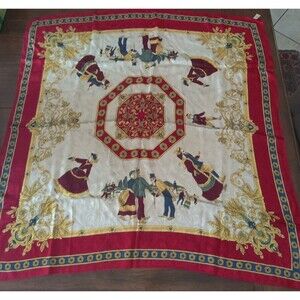 Vtg Paco Caballero 100% Silk Red Scarf Joys Of Winter 34x34 Made in Italy Read